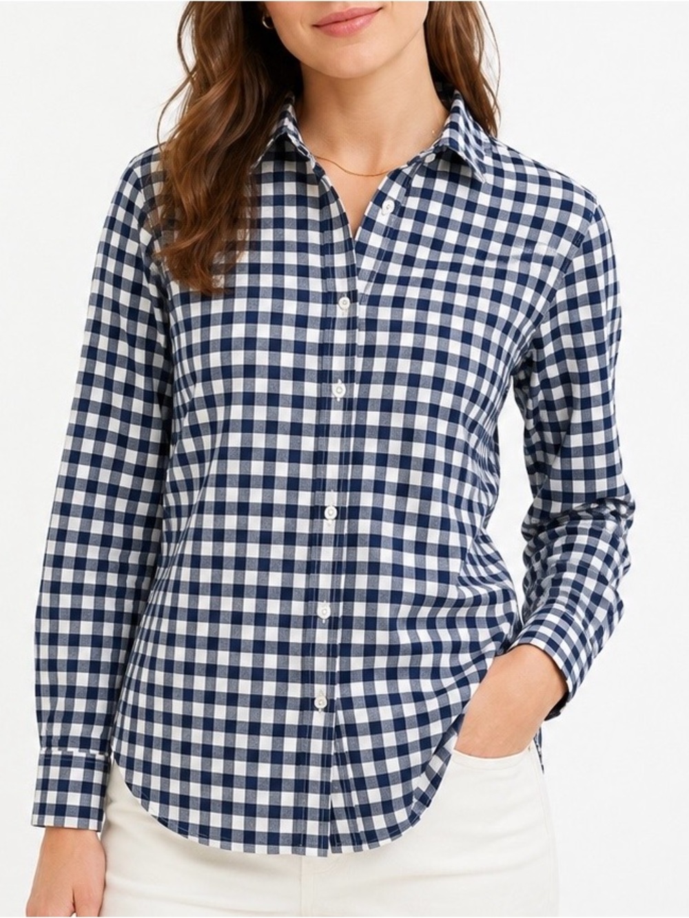 J Crew Boy Navy Blue Gingham Button Down Shirt Size 00 Preppy Coastal